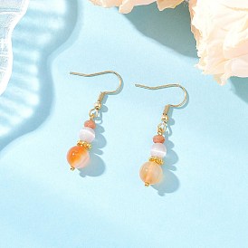 Круглые серьги из натурального сердолика с подвесками, с бусинами кошачьего глаза и окрашенным натуральным малайзийским нефритом