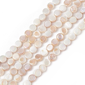 Brins de perles de coquille d'eau douce naturelles plaquées de couleur ab, plat rond
