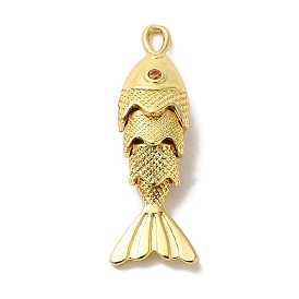 Brass Micro Pave Cubic Zirconia Pendants, Long-Lasting Plated, Cadmium Free & Lead Free, Fish