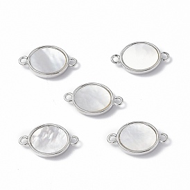 Brass Connector Charms, with Freshwater Shell, Nickel Free, Oval Links