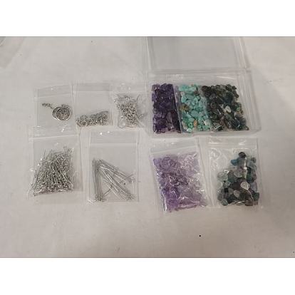 Kit de fabrication de boucles d'oreilles en pierres précieuses bricolage, y compris les perles naturelles de fluorite et d'améthyste et de copeaux indiens, pendentifs d'arbre en alliage, Crochets d'oreille en laiton