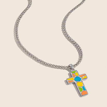 Винтажные 304 ожерелья из нержавеющей стали с разноцветной эмалью и крестом
