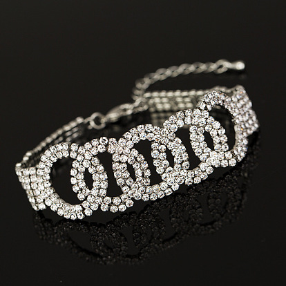 Vintage Double-row Crystal Inlaid Wide Bracelet for Women