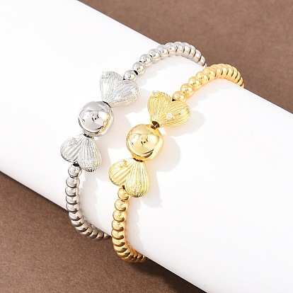 Браслеты из латуни с микропаве из прозрачных кубических цирконий и круглыми бусинами, сердечко подвеска ювелирные изделия для женщин, долговечный, стойки покрытие, без свинца и без кадмия