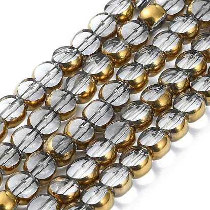 Half Plated Electroplate Transparent Glass Beads Strands, Antique Bronze Plated, Flat Round, Faceted