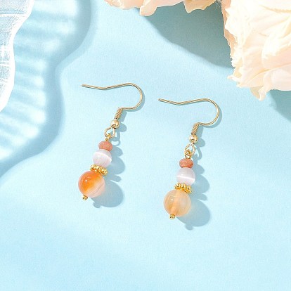 Круглые серьги из натурального сердолика с подвесками, с бусинами кошачьего глаза и окрашенным натуральным малайзийским нефритом