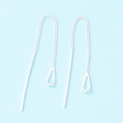 999 Fine Silver Long Chain Bar Dangle Stud Earrings, Teardrop Drop Earring Thread for Girl Women