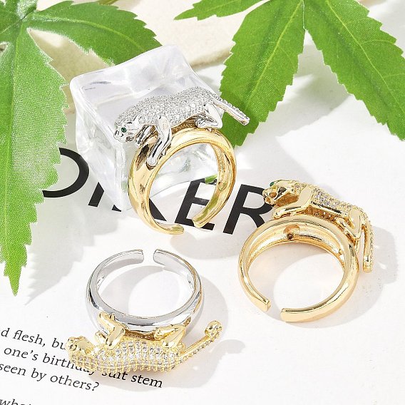 Кольца-манжеты из латуни с микропаве из прозрачного кубического циркония для женщин и мужчин, без кадмия и без свинца, леопард