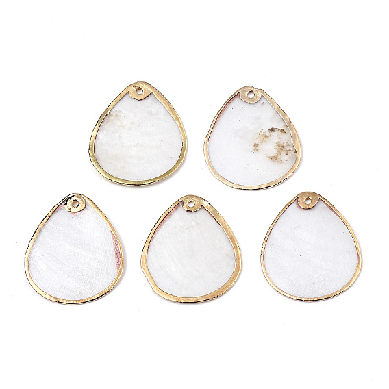 Подвески из натуральных ракушек Capiz, с краем из латуни, покрытой светлым золотом, слезинка