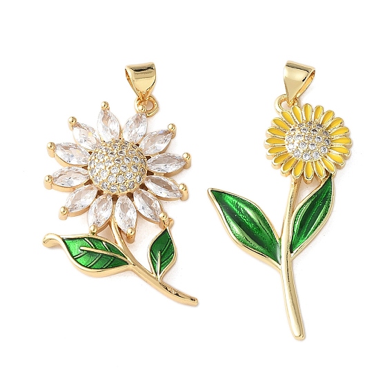 Латунные микро проложить кубического циркония подвески, с эмалью, прелести подсолнуха, долговечный, без кадмия и без свинца, стойки покрытие