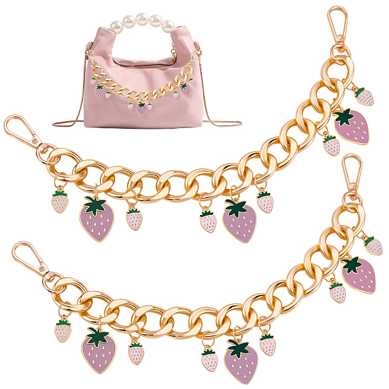2шт. эмалированные подвески в виде клубники из сплава, декоративные цепочки для сумок из алюминия, золотой свет
