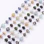 Faceted Natural Gemstone Handmade Beaded Chains, Unwelded, with Frosted Amazonite and Iron Eye Pin, Platinum