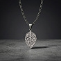 Vintage 304 Stainless Steel Embossed Leaf Pendant Necklaces for Men