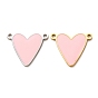 304 Stainless Steel with Pink Enamel Connector Charms, Heart Links
