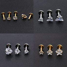 304 лабреты из нержавеющей стали без резьбы, с четким кубического циркония