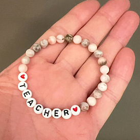 Браслеты из древесной смолы и бусин, круглый и плоский круглый с буквой