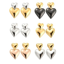 304 Boucles d'oreilles pendantes double cœur en acier inoxydable pour femmes