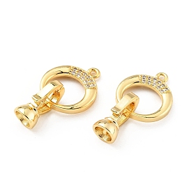 Rack Plating Brass Micro Pave Clear Cubic Zirconia Fold Over Clasps, Cadmium Free & Lead Free, Long-Lasting Plated, Ring