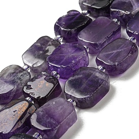 Natural Amethyst Beads Strands, with Seed Beads, Rectangle