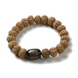Rudraksha Bead Bracelets, with Natural Agate Bead, Buddhist Jewelry, Stretch Bracelets