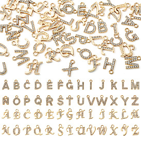 52Pcs 52 Styles Alloy Rhinestone Charms, Letter A~Z
