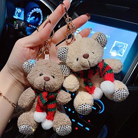 Adorable llavero de oso de peluche con bufanda de diamantes de imitación - lindo regalo de Navidad para él/ella