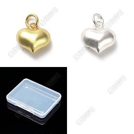 2Pcs 2 Colors 925 Sterling Silver Puffed Heart Charms with Jump Rings