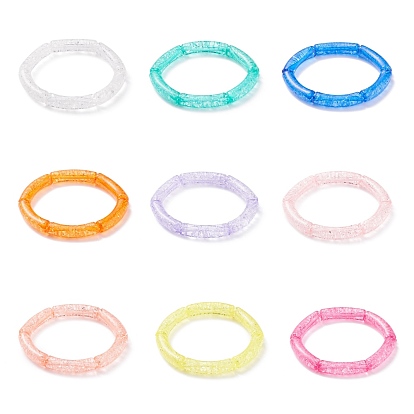 9Pcs 9 Color Candy Color Acrylic Curved Tube Chunky Stretch Bracelets Set for Women