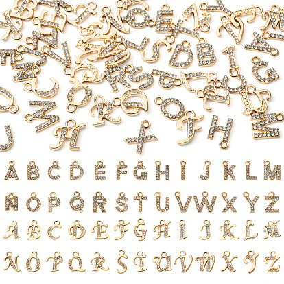 52Pcs 52 Styles Alloy Rhinestone Charms, Letter A~Z