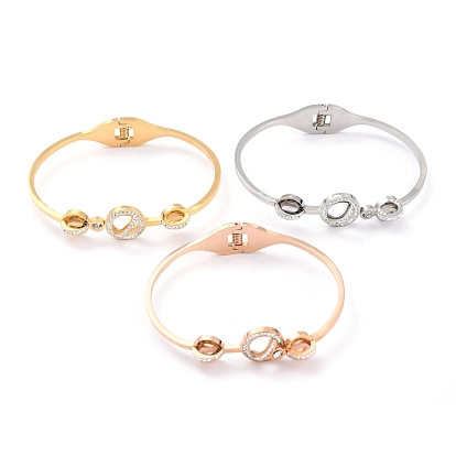 304 Stainless Steel Bangles, with Polymer Clay Rhinestone, Roman Numerals, Crystal