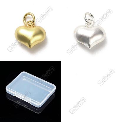 2Pcs 2 Colors 925 Sterling Silver Puffed Heart Charms with Jump Rings