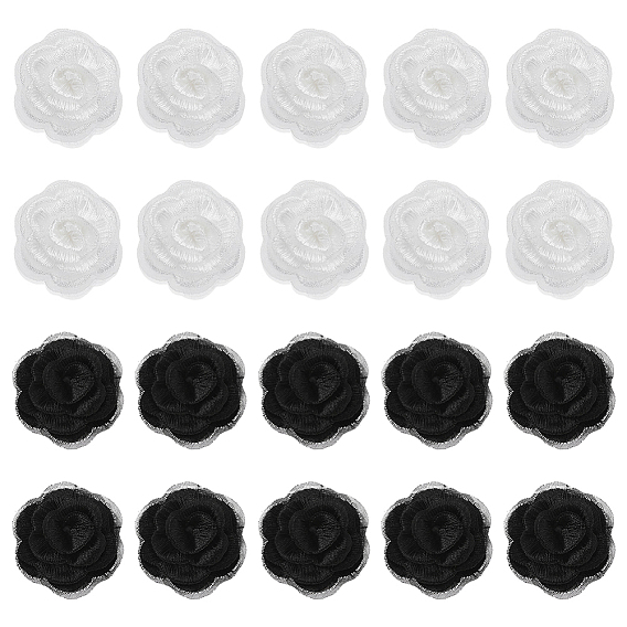 20 шт. 2 цвета 3 аксессуары для украшения в виде цветка розы из полиэстера с компьютерной вышивкой, для костюма, шляпа, пакет