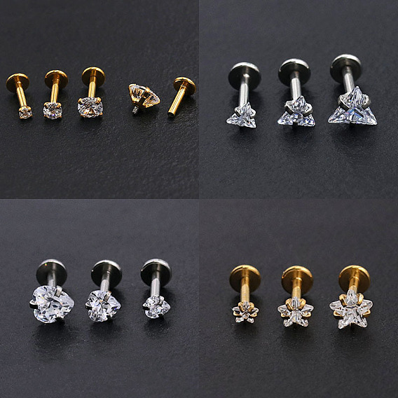 304 лабреты из нержавеющей стали без резьбы, с четким кубического циркония