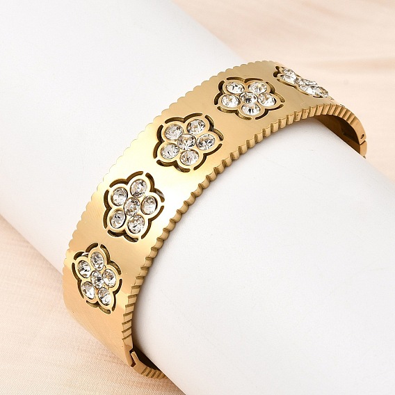 304 Браслеты-подвески из нержавеющей стали с прозрачными кубическими циркониями для женщин, цветок, ионное покрытие (ip), долговечный