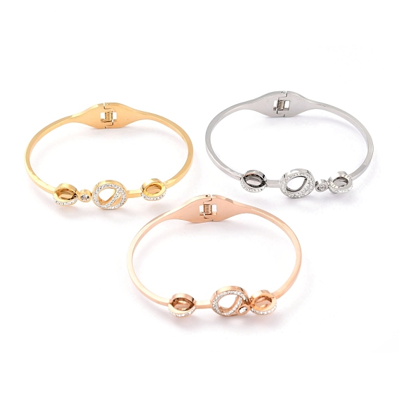 304 Stainless Steel Bangles, with Polymer Clay Rhinestone, Roman Numerals, Crystal
