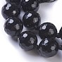 Natural Black Agate Beads Strands, Faceted, Round