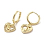 Rack Plating Brass Micro Pave Cubic Zirconia Dangle Hoop Earrings, Heart with Word Love
