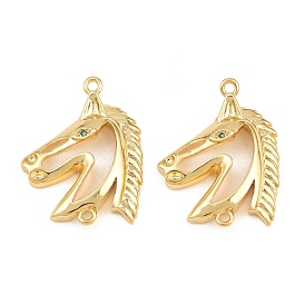 Breloques de connecteur en laiton micro pavé de zircone cubique, liens de tête de cheval, plaqué longue durée, sans plomb et sans cadmium, crémaillère plaquage, réel 18 k plaqué or