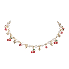 Perles de verre et colliers plastron en perles, Colliers avec pendentif en émail et alliage de cerise pour femmes