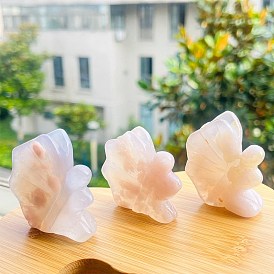 Natural Cherry Blossom Agate Carved Healing Fairy Butterfly Figurines, Reiki Energy Stone Display Decorations