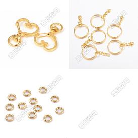 150Pcs 3 Styles Heart Shape Zinc Alloy Swivel Lobster Clasp with Iron Split Key Rings with 304 Stainless Steel Jump Rings