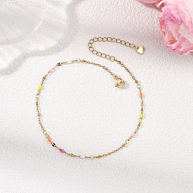 304 Stainless Steel Enamel Dapped Chain and Satellite Chain Anklets for Women, Colorful