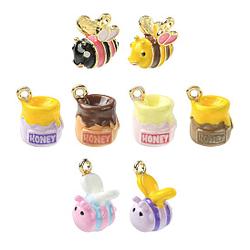 8 шт 8 стили подвески из сплава эмали, золотые, Подвески в виде баночки с медом и пчел.