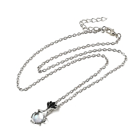 Подвеска из стекла в форме капли и цветка на цепочке., с цепочками из старинного серебряного сплава