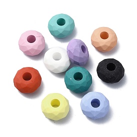 Opaque Acrylic European Beads, Large Hole Beads, Faceted, Flat Round