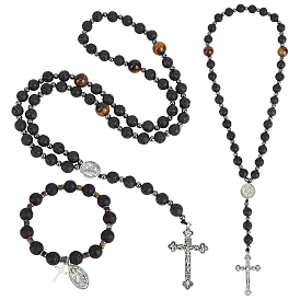 Ensembles de colliers, bracelets et pendentifs en pierres précieuses naturelles et synthétiques, croix, avec des pendentifs en alliage