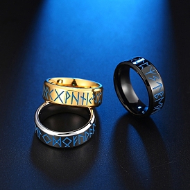 Luminous Titanium Steel Rings for Men, Viking Words Totem