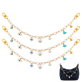 3шт. алюминиевые цепочки для скрепок цепи для удлинителей сумок, с подвесками в виде бабочки в форме сердца и латуни от сглаза, аксессуары для замены сумок, белые