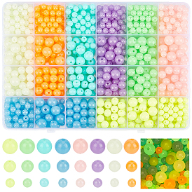 1040 pièces 24 couleurs ensembles de perles acryliques lumineuses, brillent dans le noir, ronde