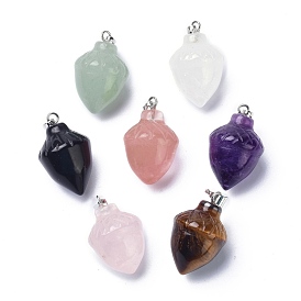 Natural & Synthetic Gemstone Pendants, with Platinum Brass Loops, Food